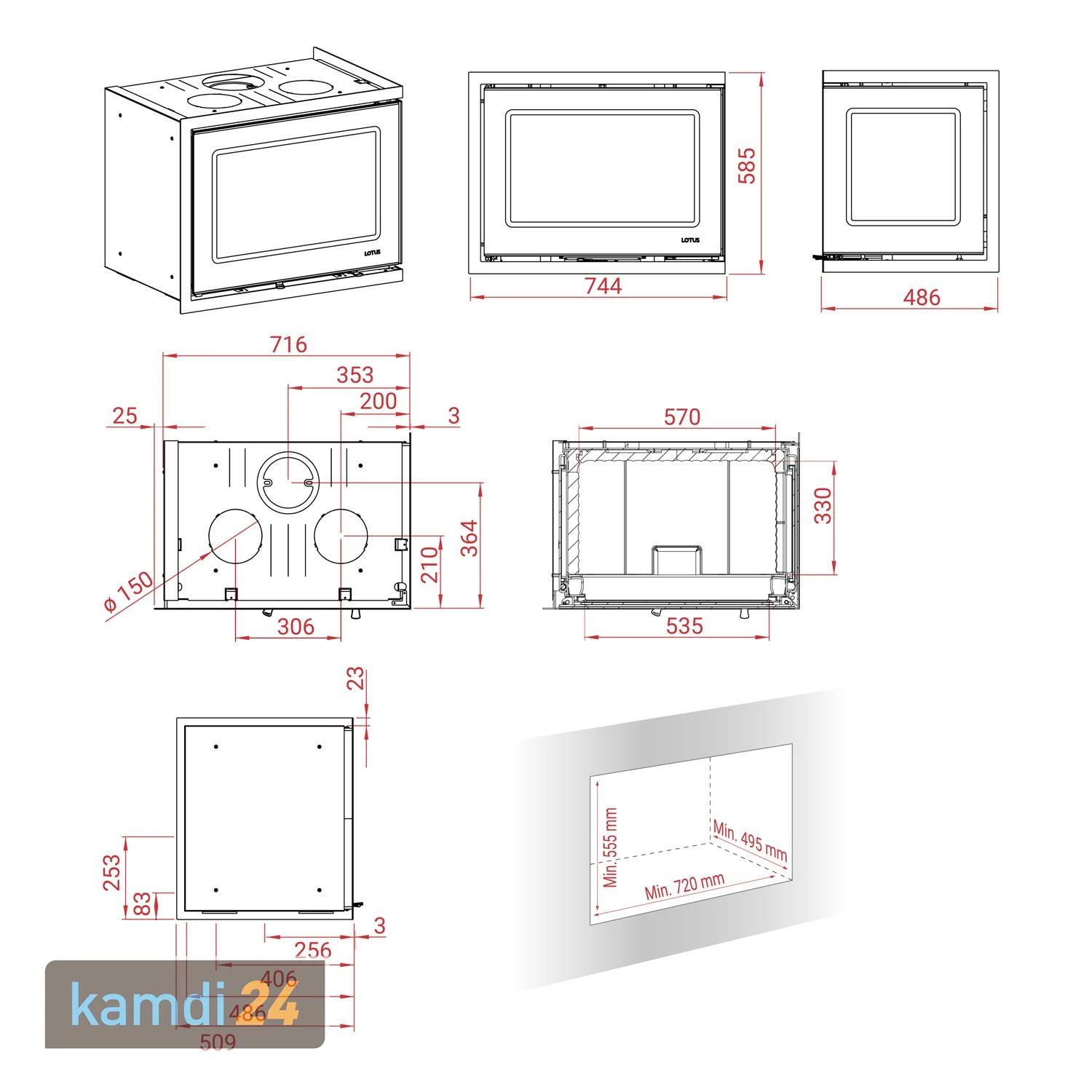Lotus Unico 11 Kamineinsatz Schwarz / Scharniere Rechts 6 Lotus Unico 11 Kamineinsatz Schwarz / Scharniere Rechts – Bild 4