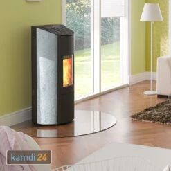 Olsberg Levana Aqua 2.0 Wasserführender Pelletofen Stahl Schwarz / Naturstein Serpentin