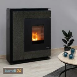 Oranier Boreas Aqua Wasserführender Pelletofen Sintered Stone Schiefer, Rauchabgang Hinten