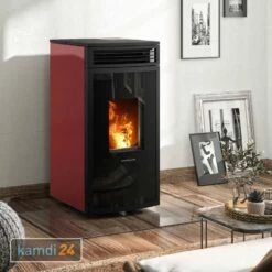 Oranier Neta Pelletofen Stahl Bordeauxrot, Rauchabgang Hinten