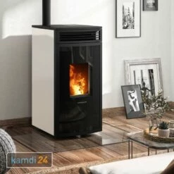 Oranier Neta Pelletofen Stahl Seidenweiß, Rauchabgang Oben