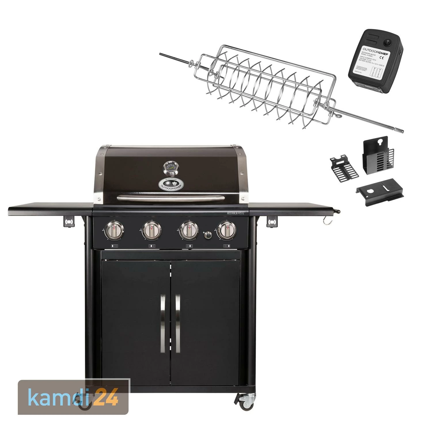 Outdoorchef Australia 415 G Gas-Grillstation Schwarz + Drehkorb-Set 3 Outdoorchef Australia 415 G Gas-Grillstation Schwarz + Drehkorb-Set