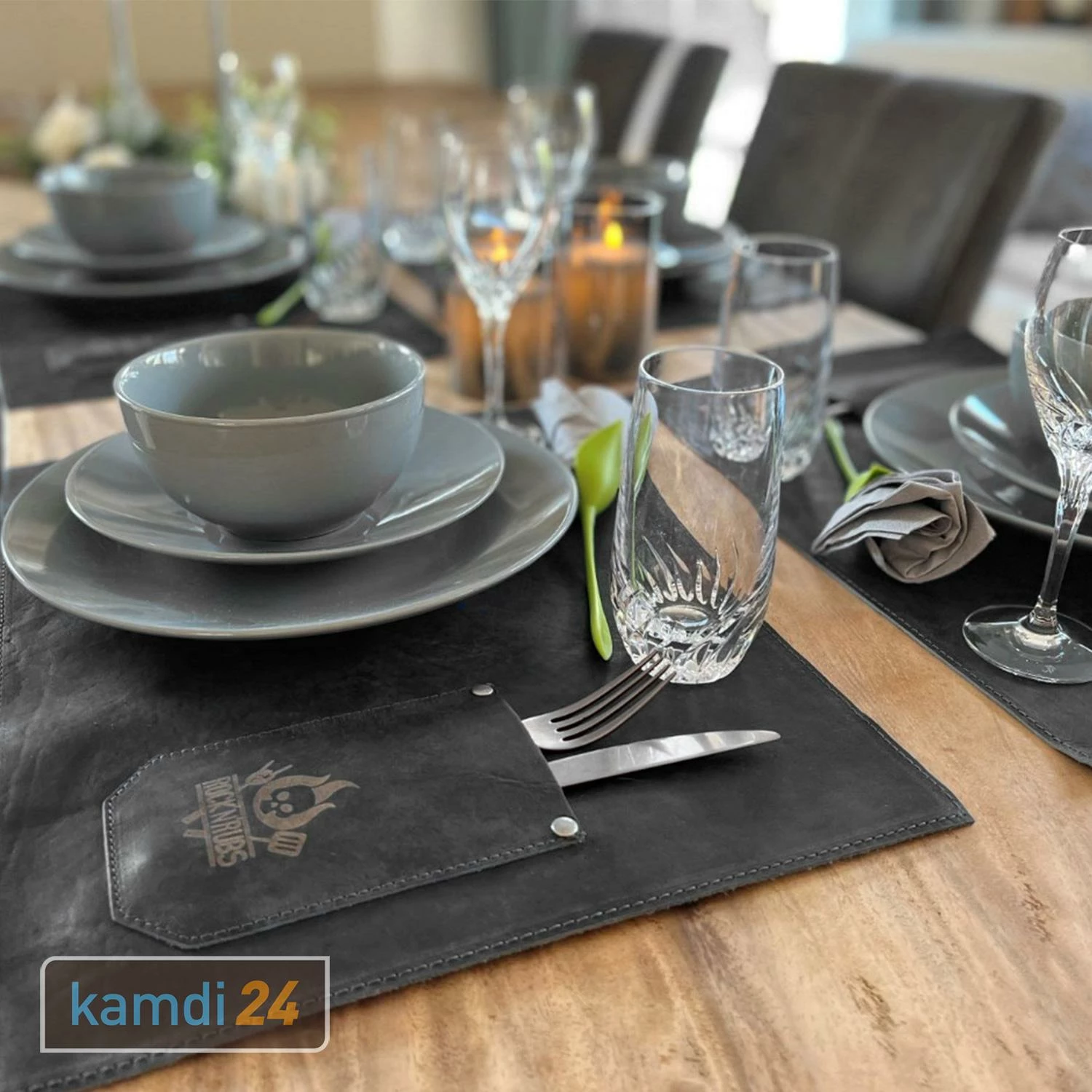 Rock'n'Rubs Tisch-Set Aus Leder Anthrazit 6 Rock'n'Rubs Tisch-Set Aus Leder Anthrazit – Bild 4