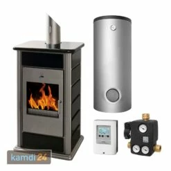 Schmitzker Alicante Anthrazit Blackline Wasserführender Kaminofen - Komplett-Set Mit Hygienespeicher SHS 550 + 1 SWT, Inkl. Isolierung