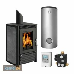 Schmitzker Marbella Compact Anthrazit Wasserführender Kaminofen - Komplett-Set Mit Pufferspeicher TPSM 300L