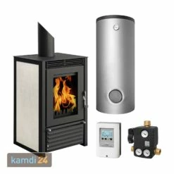 Schmitzker Marbella Compact Beige Wasserführender Kaminofen - Komplett-Set Mit Pufferspeicher TPSR 300L + 1 SWT