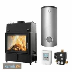 Schmitzker No3 17 KW Wasserführender Kamineinsatz - Komplett-Set Mit Hygienespeicher SHS 550L + 1 SWT, Inkl. Isolierung