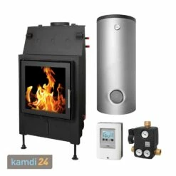Schmitzker No4 15kW Wasserführender Kamineinsatz Mit Glasrahmen - Komplett-Set Mit Pufferspeicher SH 750, Inkl. Isolierung