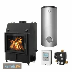 Schmitzker No5 17 KW Wasserführender Kamineinsatz - Komplett-Set Hygienespeicher SHS 550 + 1 SWT, Inkl. Isolierung