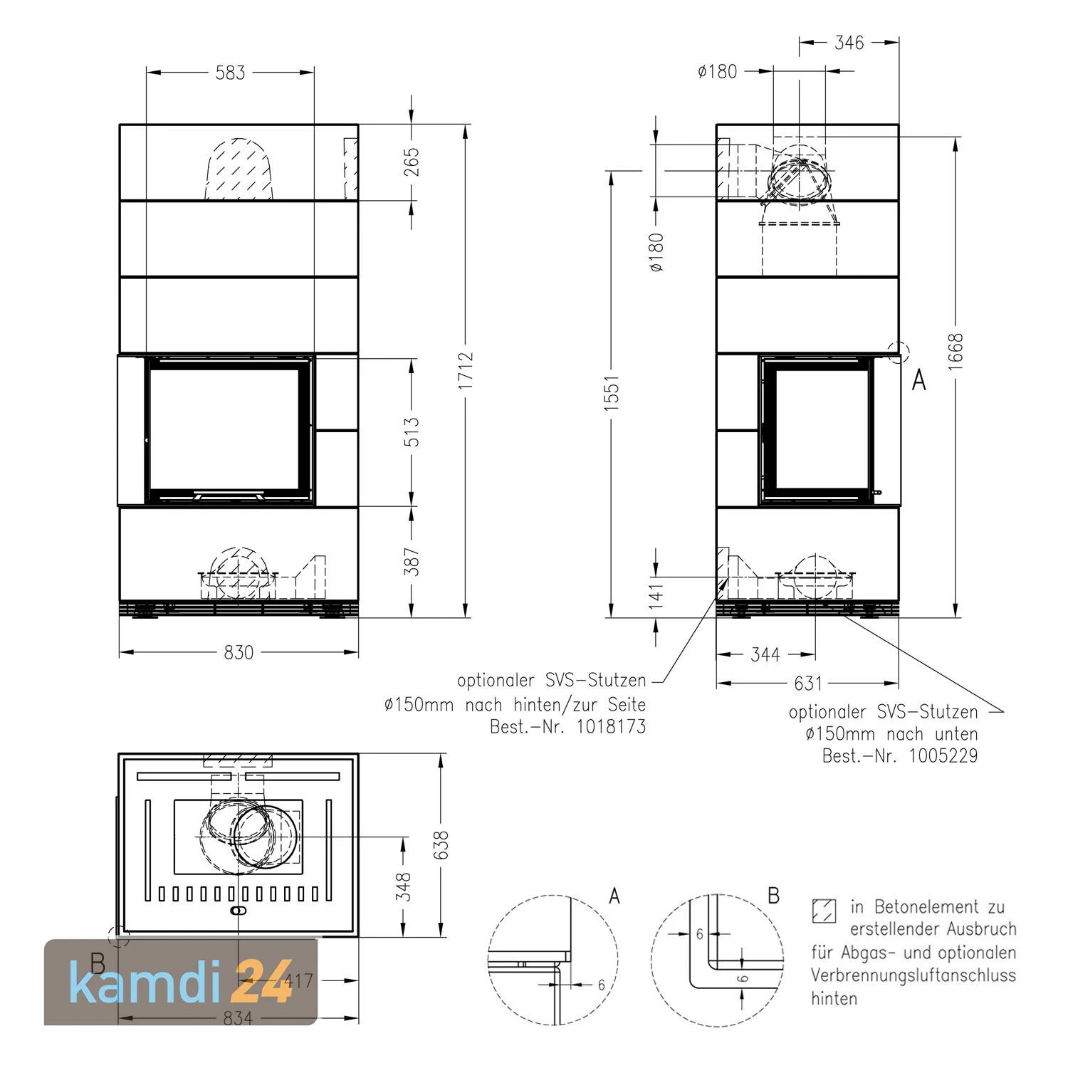 Spartherm Kaminbausatz SIM 1/3/Varia 2L-55h Feinbeton 4 Spartherm Kaminbausatz SIM 1/3/Varia 2L-55h Feinbeton – Bild 2