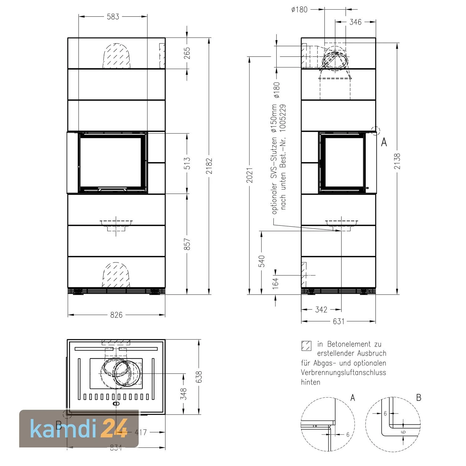 Spartherm Kaminbausatz SIM 1/3/Varia 2L-55h Feinbeton 6 Spartherm Kaminbausatz SIM 1/3/Varia 2L-55h Feinbeton – Bild 4