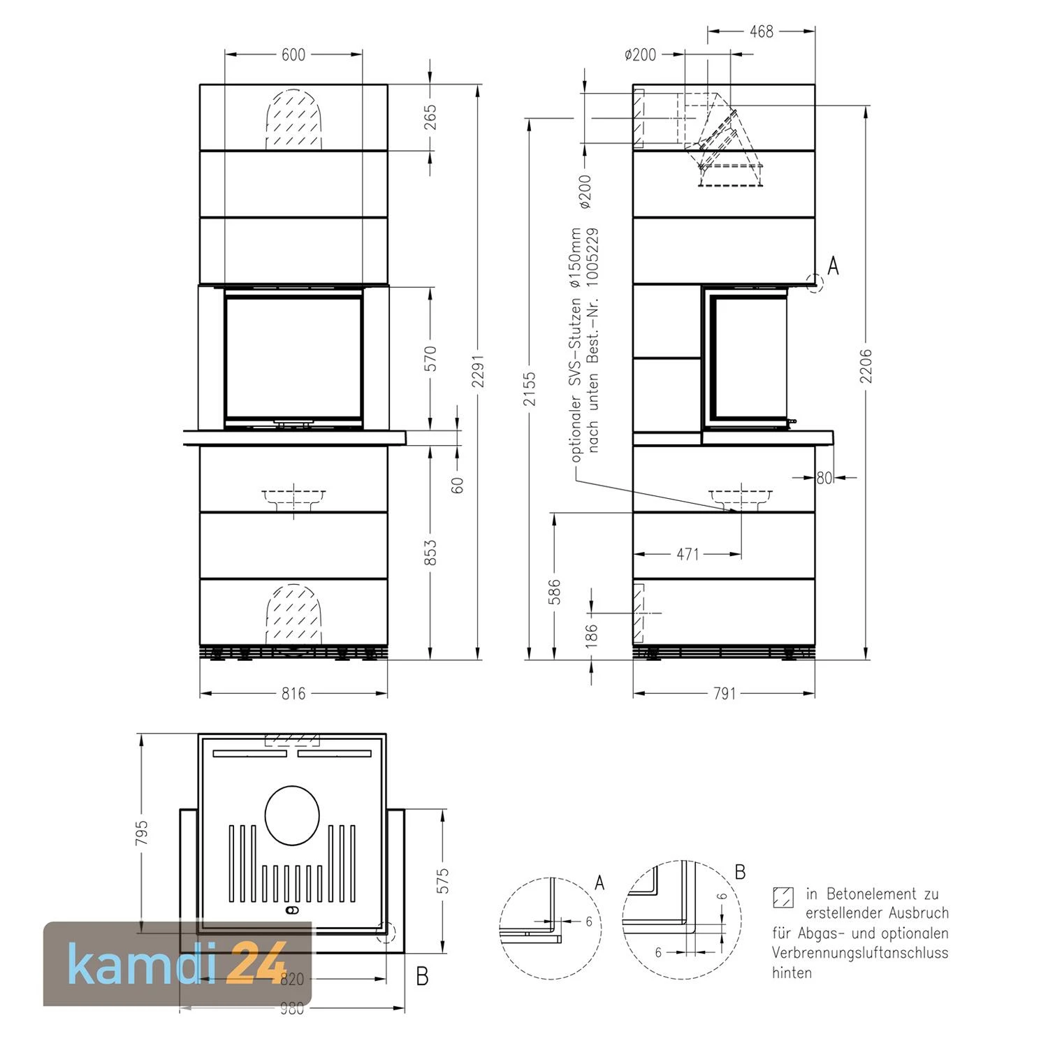 Spartherm Kaminbausatz SIM 3/3/Arte 3RL-60h-4S Natur 4 Spartherm Kaminbausatz SIM 3/3/Arte 3RL-60h-4S Natur – Bild 2