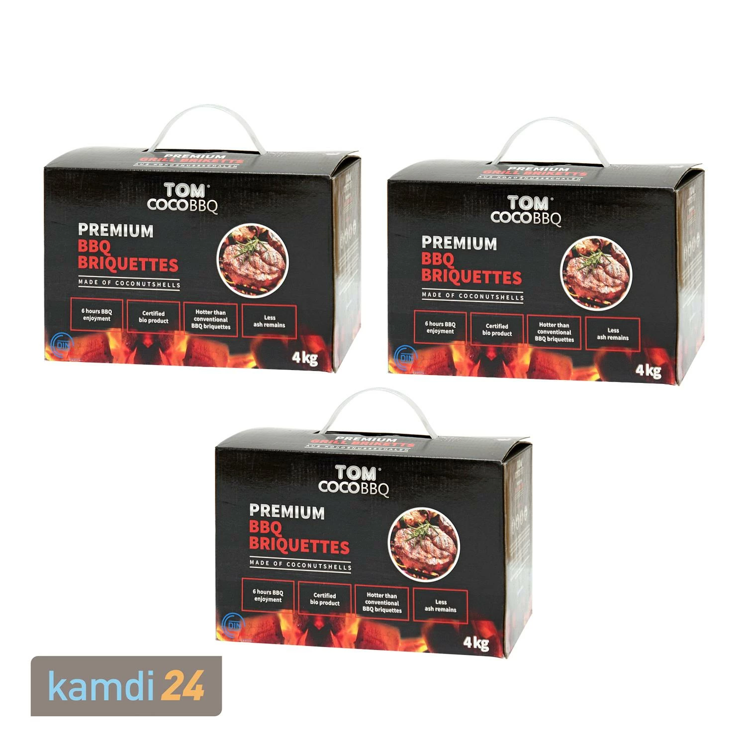 TOM COCO Grill-Kokoskohle Briketts, Quader, 3 X 4 Kg (12 Kg) 3 TOM COCO Grill-Kokoskohle Briketts, Quader, 3 X 4 Kg (12 Kg)