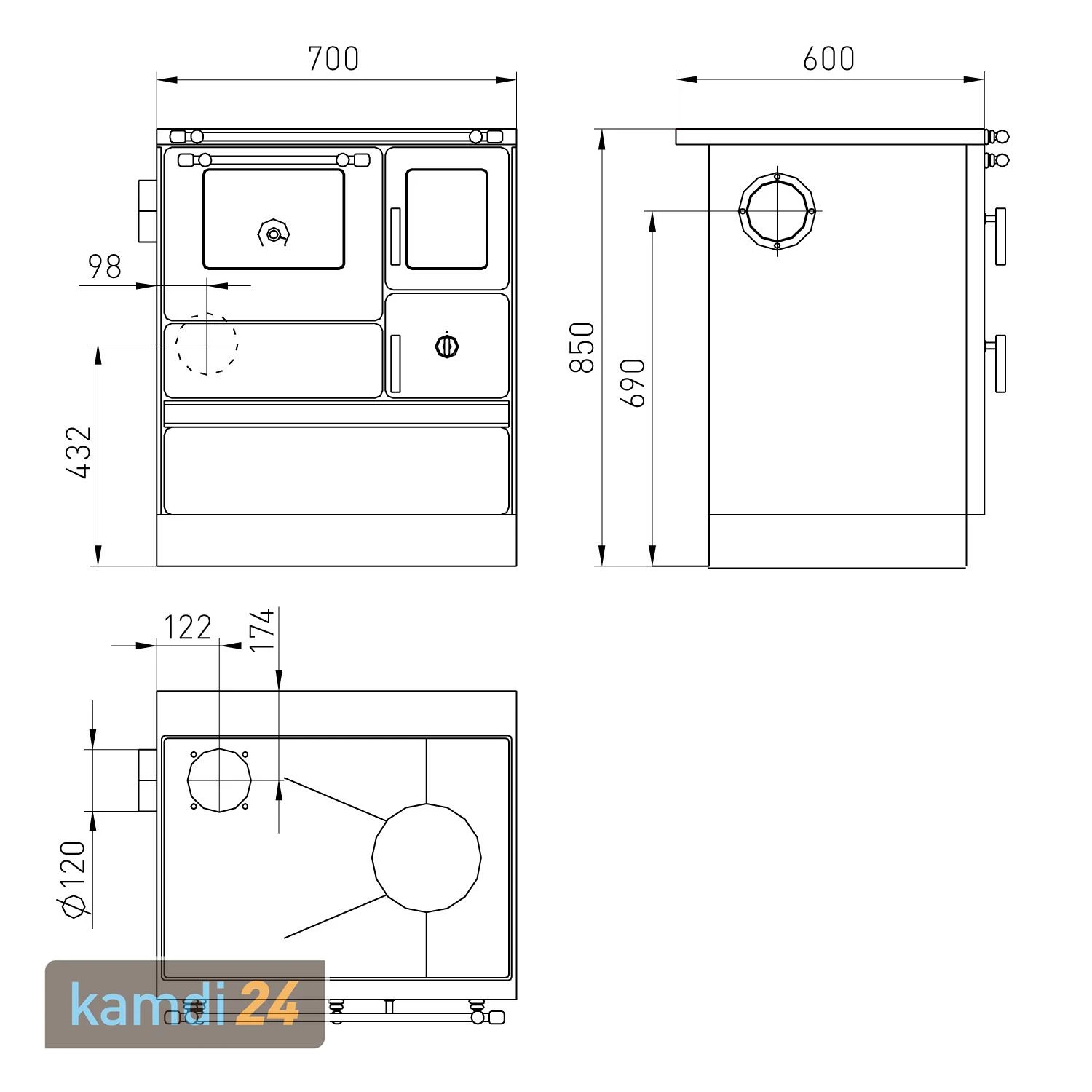 Wamsler K 176 F/A 70 Style Küchenofen Weiß, Stahlkochfläche, Backfach Links 8 Wamsler K 176 F/A 70 Style Küchenofen Weiß, Stahlkochfläche, Backfach Links – Bild 6