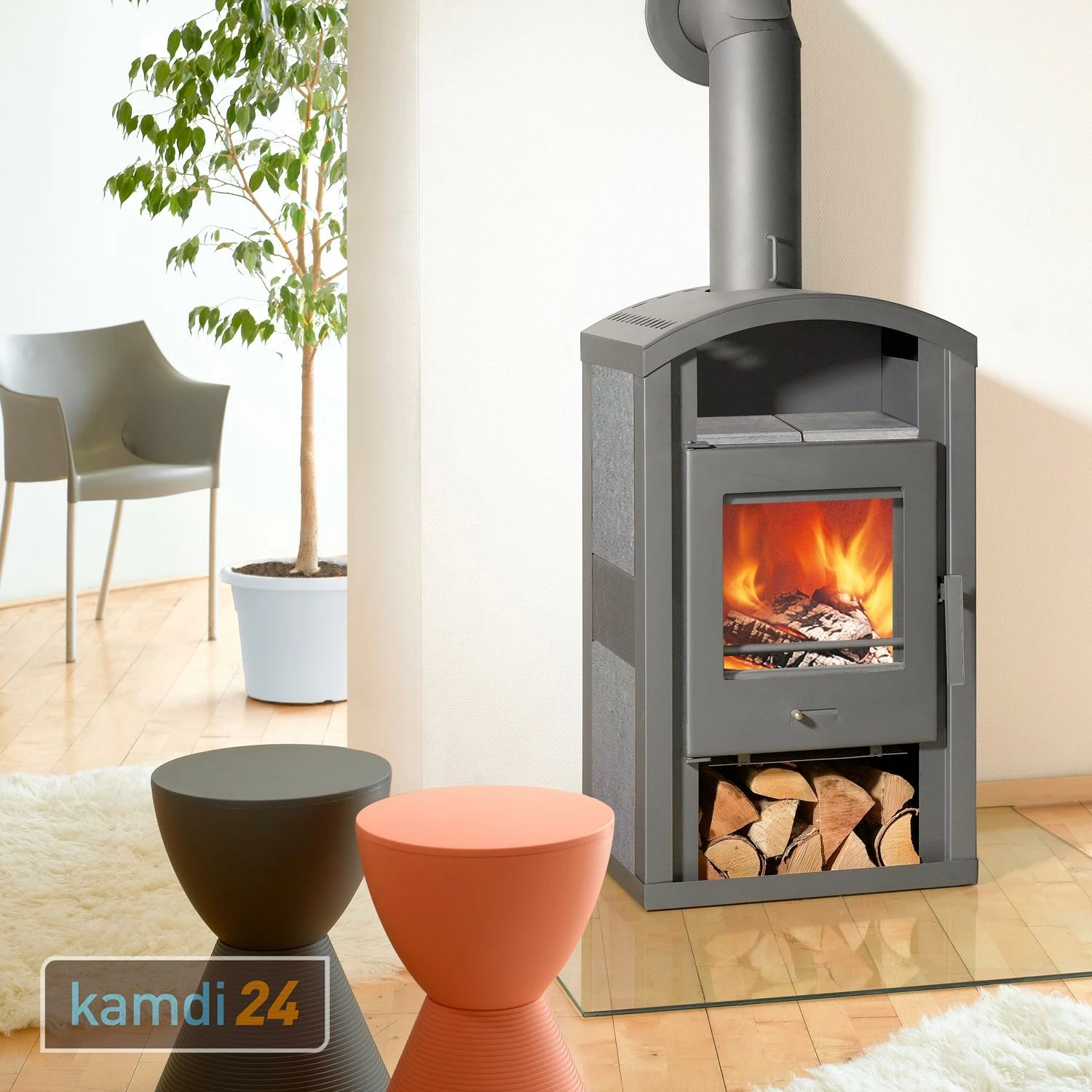 Wamsler Saturn Kaminofen Stahl Grau / Naturstein 3 Wamsler Saturn Kaminofen Stahl Grau / Naturstein