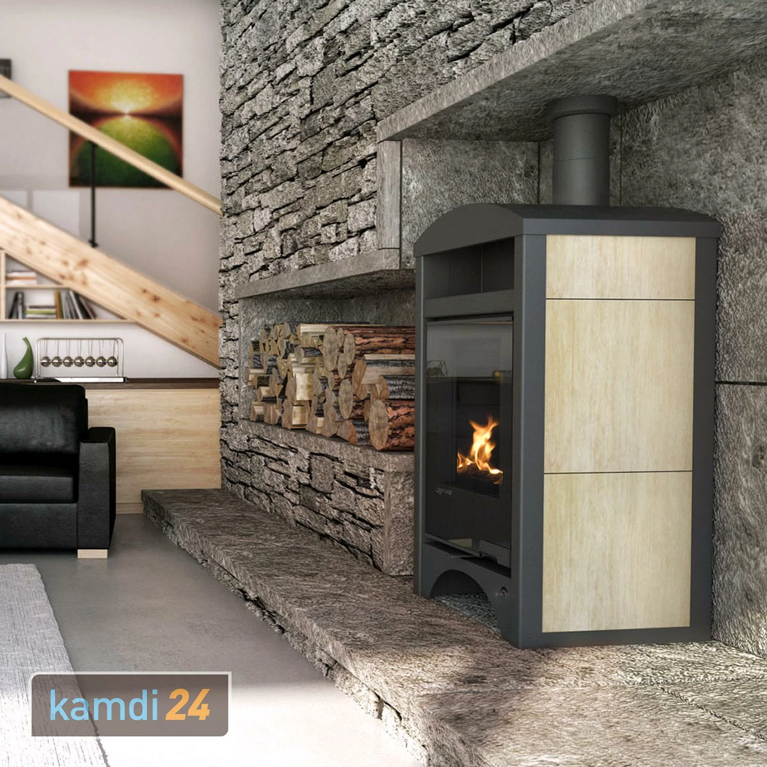 Aquaflam Vario Barma Basic Wasserführender Kaminofen White Oak 11/5 KW 3 Aquaflam Vario Barma Basic Wasserführender Kaminofen White Oak 11/5 KW