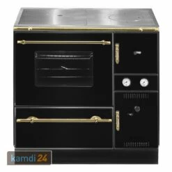 Wamsler K 148 CL Küchenofen Wasserführend Schwarz / Gold, Rauchrohr Links