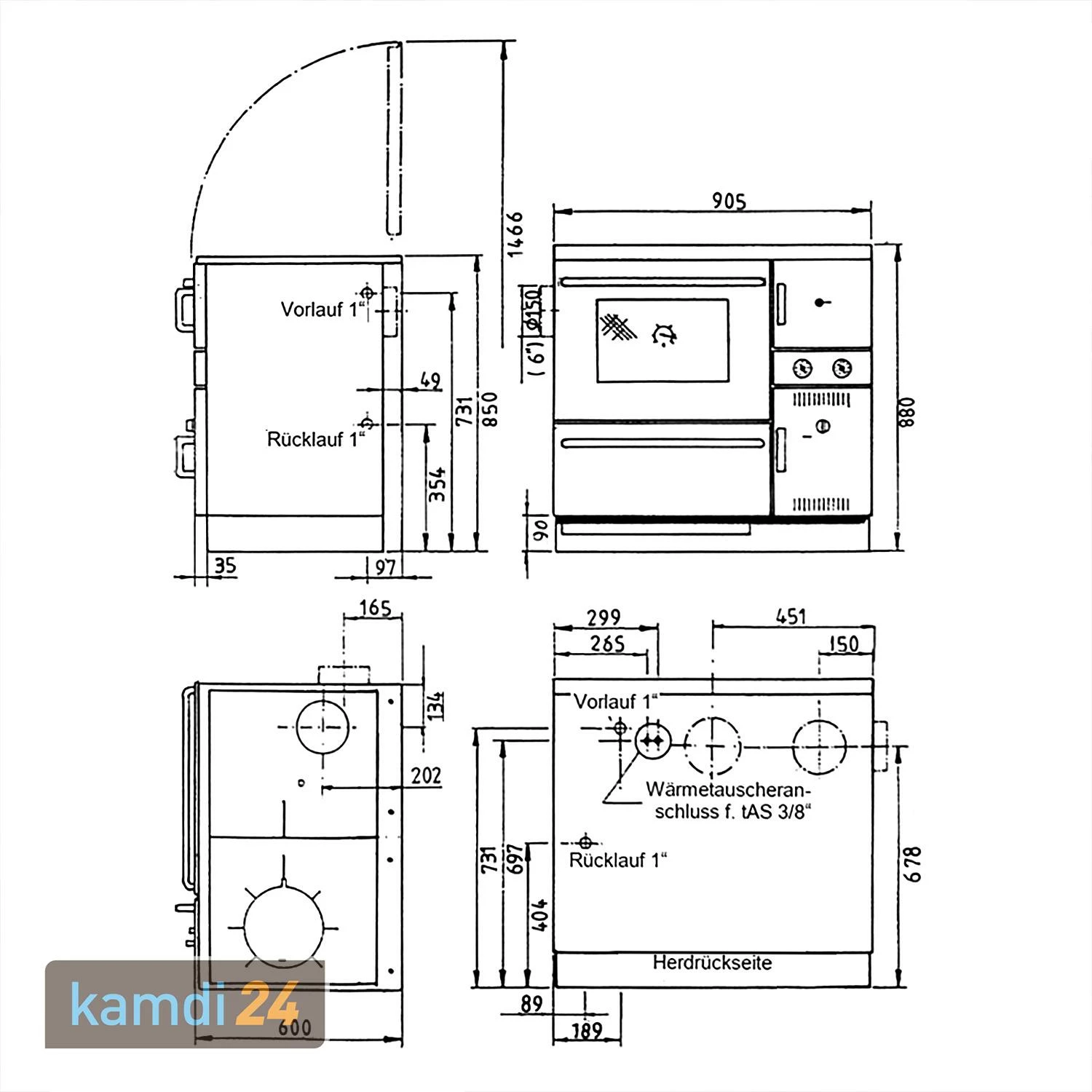 Wamsler K 148 Küchenofen Wasserführend Weiß, Rauchrohr Links 4 Wamsler K 148 Küchenofen Wasserführend Weiß, Rauchrohr Links – Bild 2