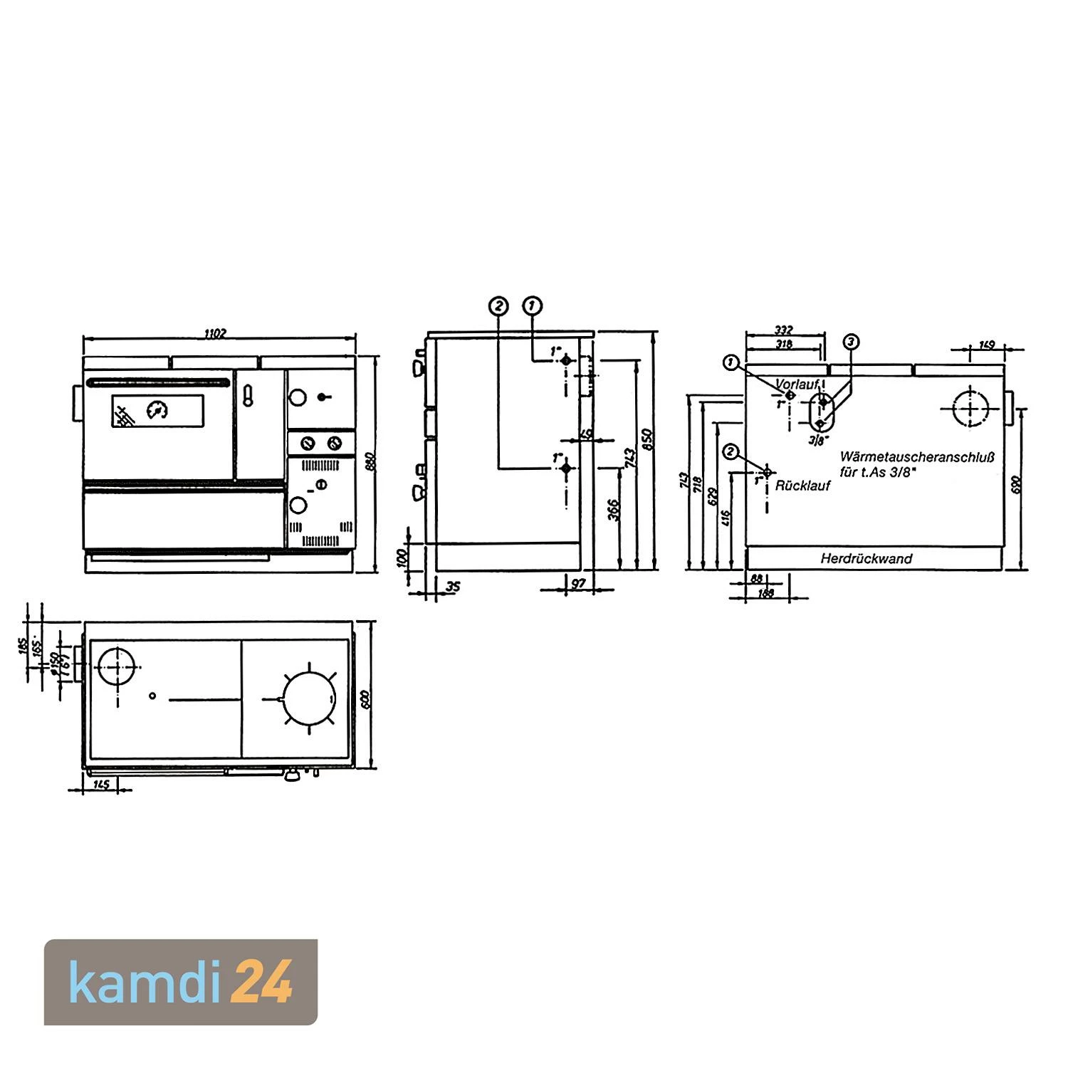 Wamsler K 178 Küchenofen Wasserführend Schwarz, Rauchrohr Links 7 Wamsler K 178 Küchenofen Wasserführend Schwarz, Rauchrohr Links – Bild 5